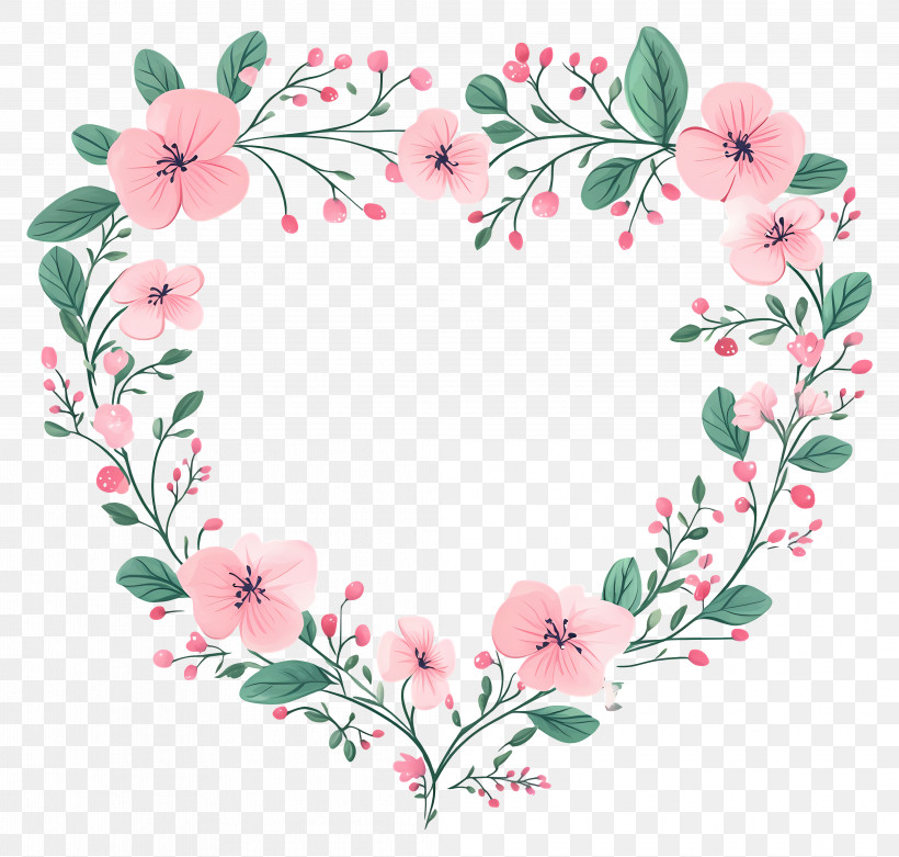 Pink Flower Border - Pink Floral Heart Wreath Design PNG