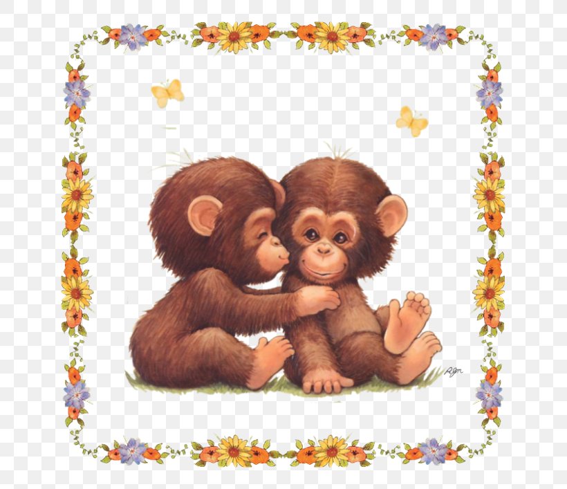Chimpanzee Monkey Cartoon Drawing Ape, PNG, 707x707px, Watercolor, Cartoon, Flower, Frame, Heart Download Free