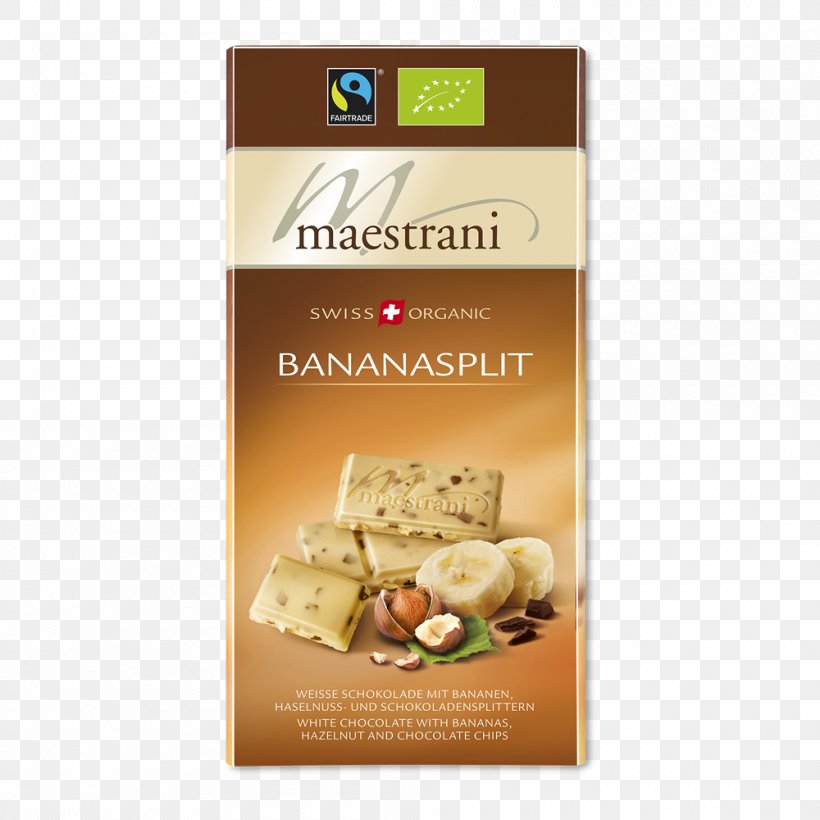 White Chocolate Organic Food Maestrani Banana Split, PNG, 1000x1000px, White Chocolate, Banaani, Banana, Banana Split, Caramel Download Free