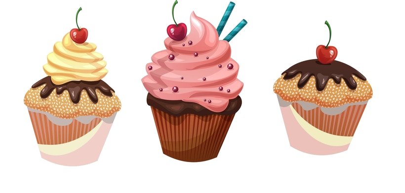 Delicious Cupcakes Clip Art Graphics, PNG, 820x392px, Cupcake, Birthday Cake, Buttercream, Cake, Cream Download Free