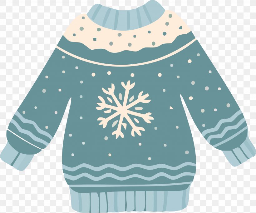 Snowflake, PNG, 2762x2298px, Christmas Sweater, Aqua, Blue, Cartoon Sweater, Clothing Download Free