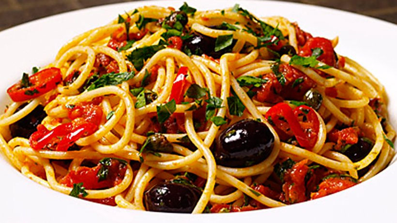 Spaghetti Alla Puttanesca Italian Cuisine Pasta Cucina Campana Sauce, PNG, 1380x776px, Spaghetti Alla Puttanesca, Al Dente, Anchovy, Bigoli, Bucatini Download Free
