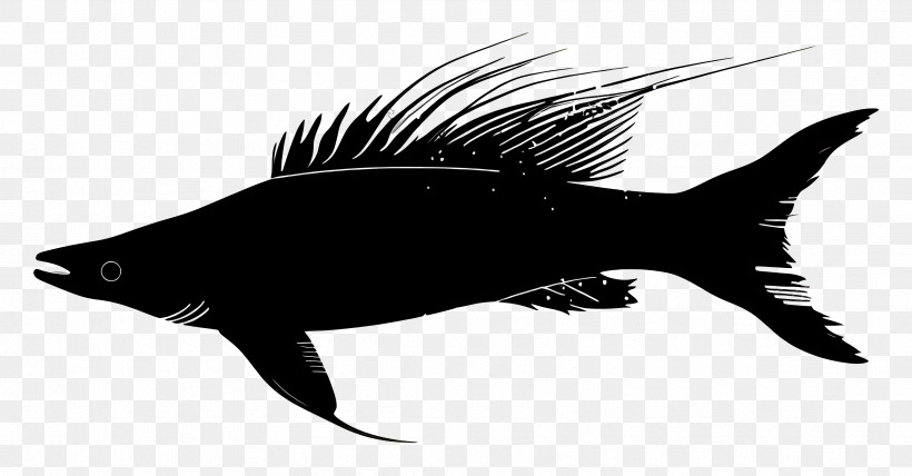 Fish Silhouette - Black Silhouette Of Spiky Fish PNG
