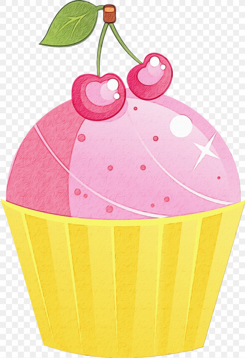 Pink Cherry Food Dessert Frozen Dessert, PNG, 1156x1694px, Watercolor, Baking Cup, Cake, Cherry, Cupcake Download Free