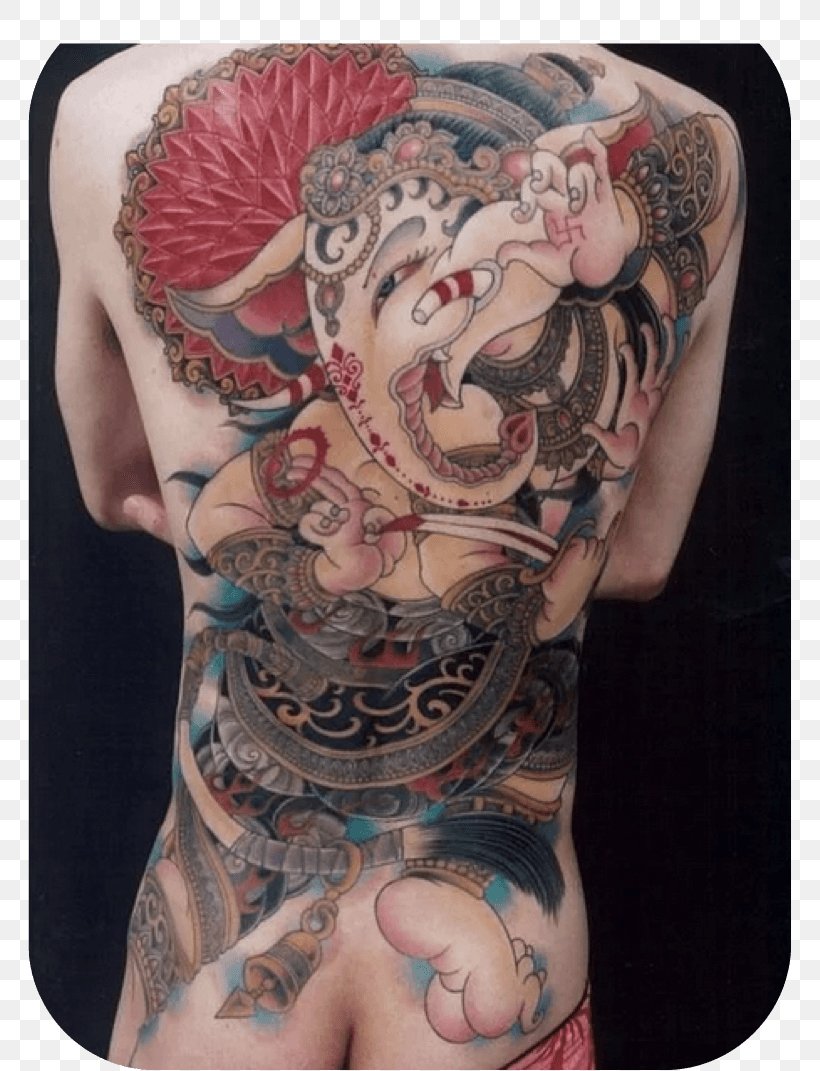 Ganesha Tattoo Artist Irezumi Hinduism, PNG, 764x1071px, Watercolor, Cartoon, Flower, Frame, Heart Download Free