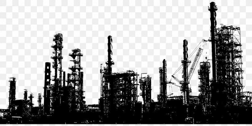 Oil Refinery Petroleum Industry Chemical Plant, PNG, 1200x600px, Oil Refinery, Black And White, Building, Chemical Plant, City Download Free