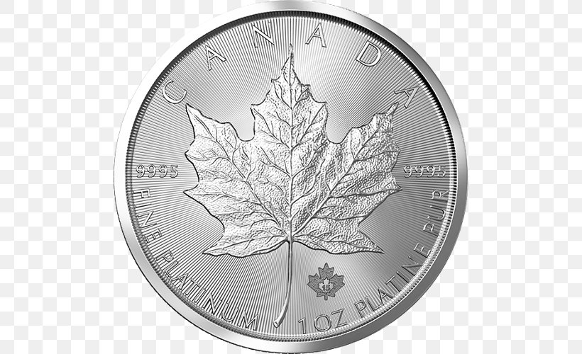 Canadian Platinum Maple Leaf Canadian Gold Maple Leaf Platinum Coin Bullion Coin Canadian Silver Maple Leaf, PNG, 500x500px, Watercolor, Cartoon, Flower, Frame, Heart Download Free