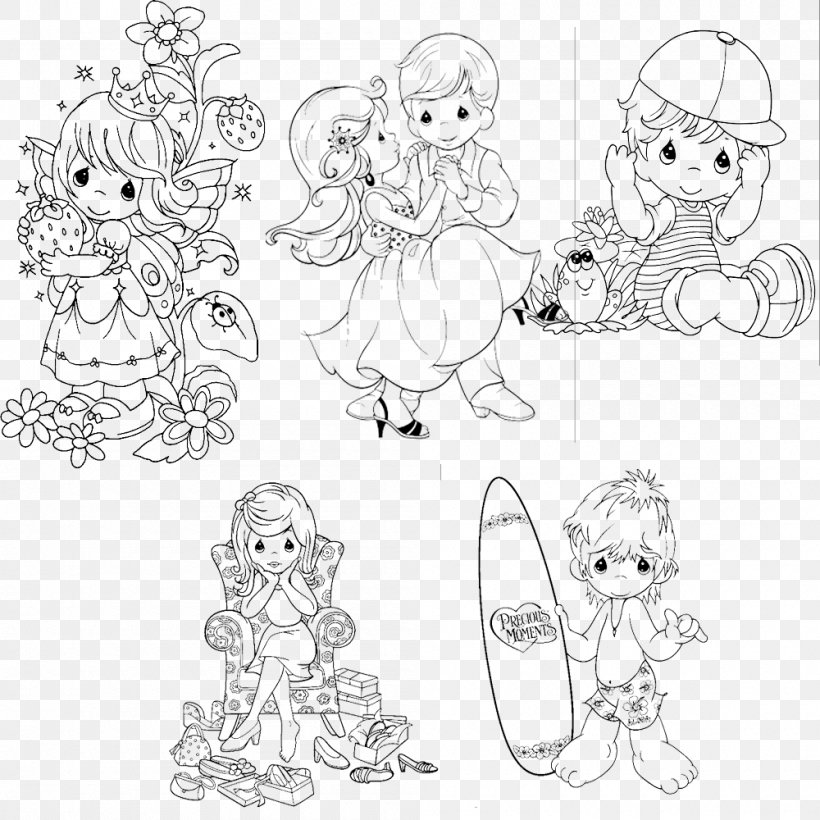 Visual Arts Black And White Sketch, PNG, 1000x1000px, Watercolor, Cartoon, Flower, Frame, Heart Download Free