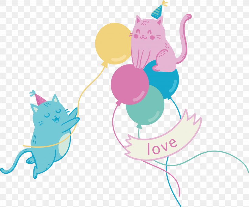 Cat Kitten Birthday Illustration, PNG, 3170x2645px, Watercolor, Cartoon, Flower, Frame, Heart Download Free