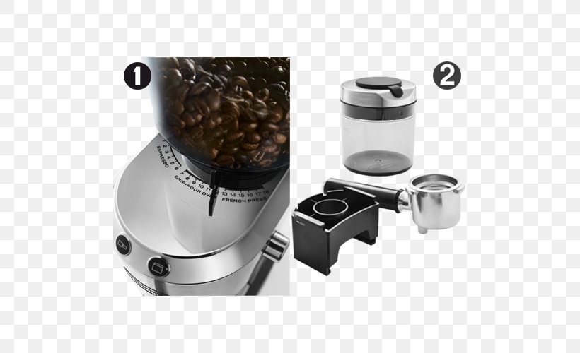 Coffee Burr Mill De'longhi Dedica EC685 Espresso Machines .kg, PNG, 500x500px, Coffee, Blade Grinder, Burr Mill, Coffee Bean, Coffeemaker Download Free
