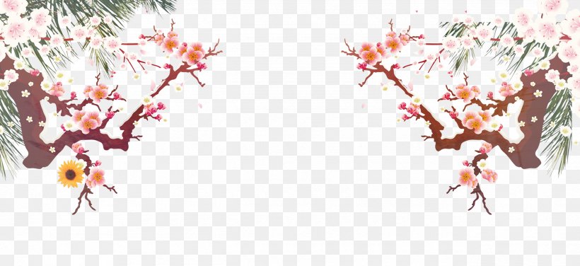 Plum Blossom, PNG, 2530x1162px, Plum Blossom, Art, Blossom, Branch, Cherry Blossom Download Free