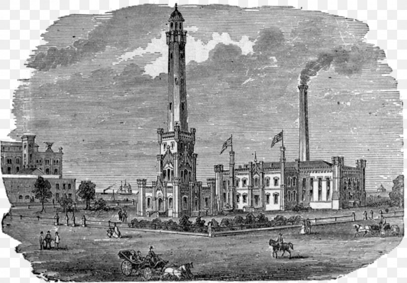 Old Chicago Water Tower District Water Cribs In Chicago Great Chicago Fire Building, PNG, 1600x1116px, Chicago Water Tower, Ancient History, Black And White, Building, Chicago Download Free