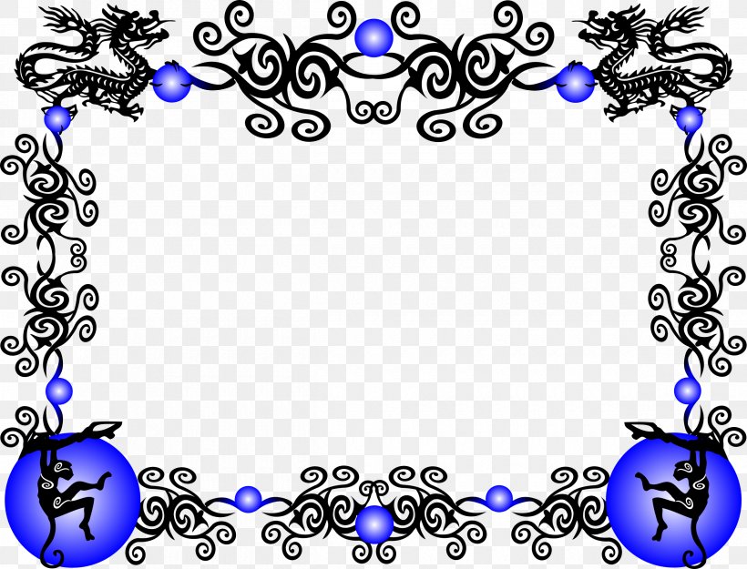 Borders And Frames Chinese Dragon New Year Clip Art, PNG, 2400x1831px, Borders And Frames, Area, Art, Blue, Calendar Download Free