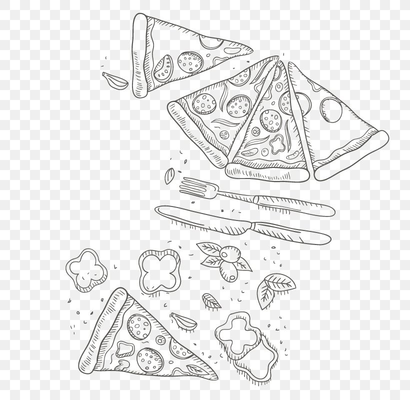 Pizza Knife Tableware Fork, PNG, 800x800px, Pizza, Area, Black And White, Cutlery, Drawing Download Free