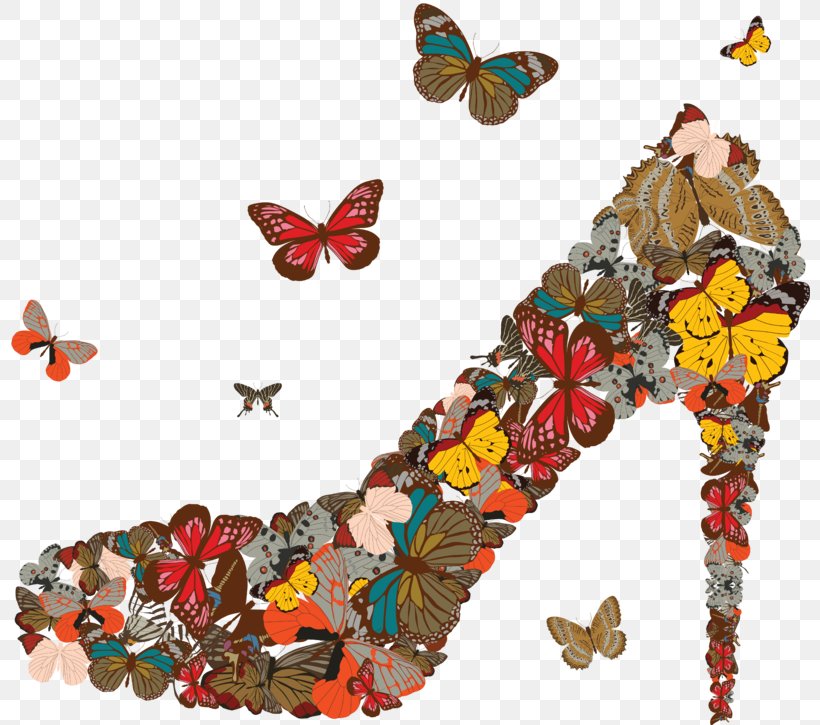 Butterfly High-heeled Shoe Pillow, PNG, 800x725px, Butterfly, Brush Footed Butterfly, Clothing, Evolution Of Butterflies, Footwear Download Free