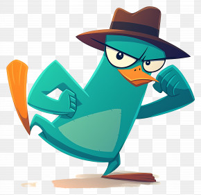 Perry The Platypus - Cartoon Platypus With Hat PNG
