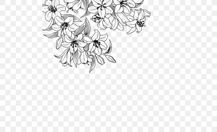 Flower Desktop Wallpaper Drawing White Clip Art, PNG, 500x500px, Flower, Area, Artwork, Black, Black And White Download Free
