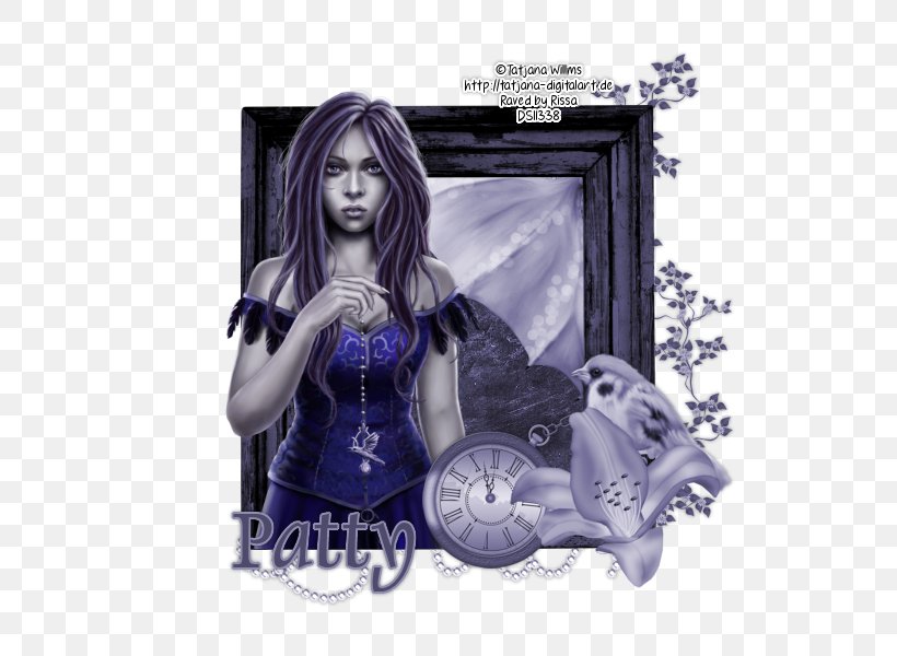 Black Hair Purple Figurine Legendary Creature, PNG, 600x600px, Watercolor, Cartoon, Flower, Frame, Heart Download Free