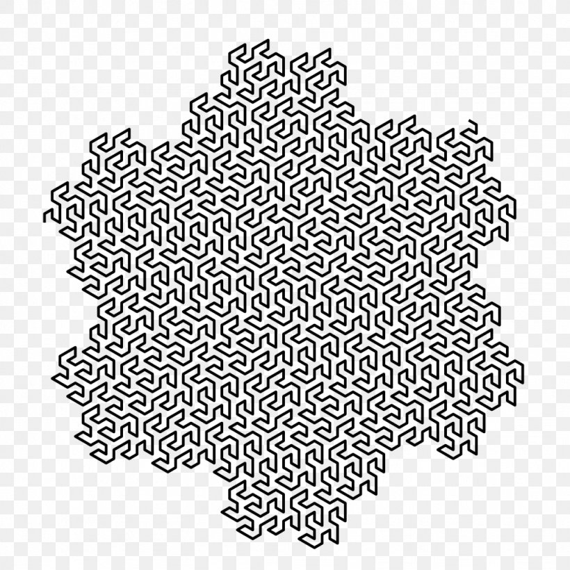 Gosper Curve Space-filling Curve Fractal Mathematics, PNG, 1024x1024px, Gosper Curve, Area, Attractor, Bill Gosper, Black Download Free