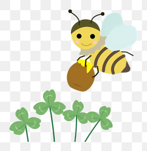 Flower - Cute Bee Flying Over Clovers PNG