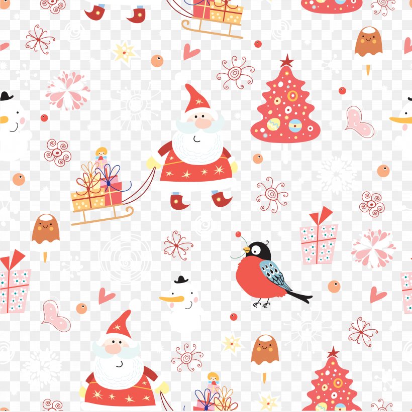 Santa Claus Christmas Pattern, PNG, 3892x3900px, Santa Claus, Area, Art, Bird, Christmas Download Free