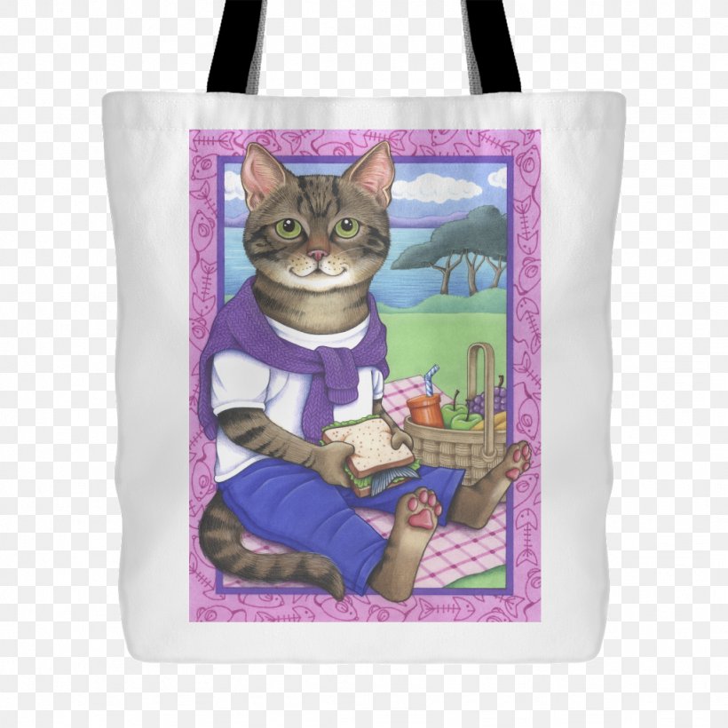 Tote Bag, PNG, 1024x1024px, Tote Bag, Bag, Cat, Handbag, Purple Download Free