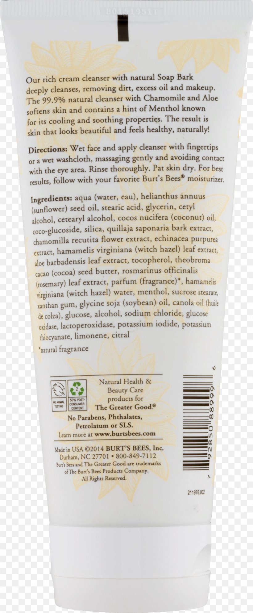 Burt's Bees Soap Bark & Chammomile Deep Cleansing Cream Lotion Cleanser Burt's Bees, Inc., PNG, 1032x2500px, Cream, Cleaning, Cleanser, Cosmetics, Dog Download Free
