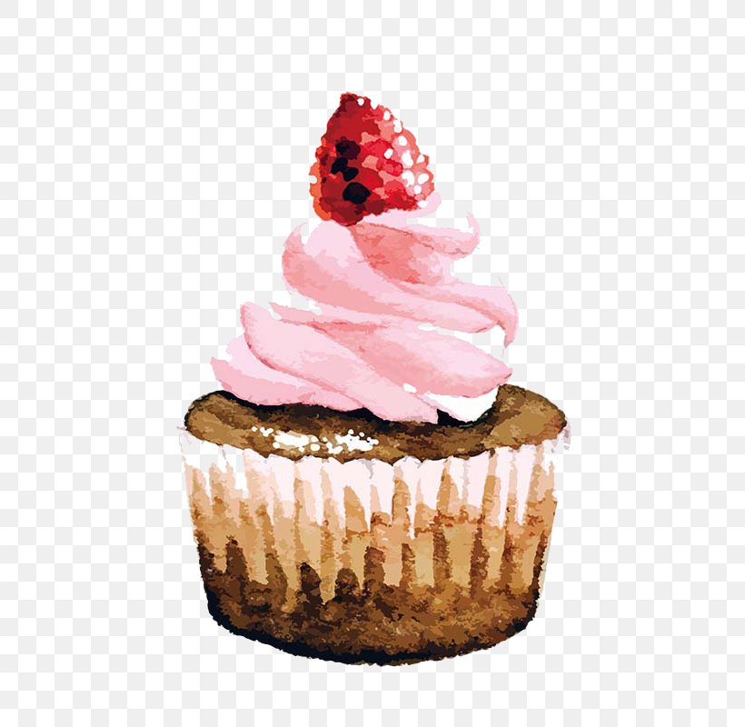 Cupcake Strawberry Cream Cake Birthday Cake Watercolor Painting, PNG, 551x800px, Cupcake, Art, Baking, Birthday Cake, Buttercream Download Free