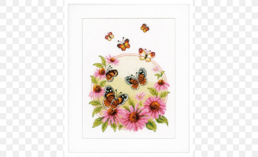 Floral Cross-stitch Embroidery Echinacea With Butterflies, PNG, 500x500px, Crossstitch, Bead, Butterfly, Craft, Cut Flowers Download Free