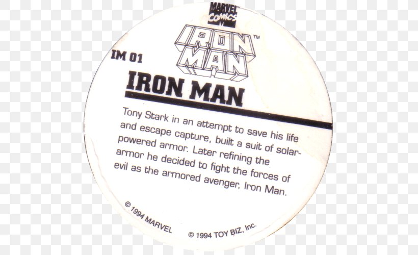 Iron Man Marvel Comics Toy Biz Milk Caps Marvel Entertainment, PNG, 500x500px, Iron Man, Animated Series, Character, Comics, Label Download Free