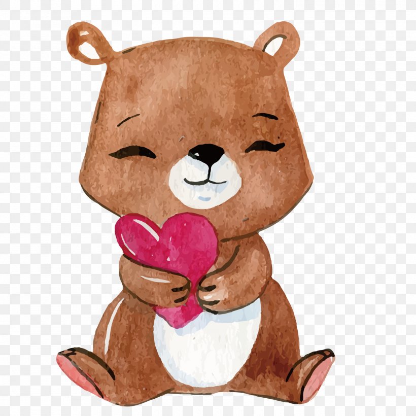 Vector Hand-painted Bear, PNG, 1500x1500px, Watercolor, Cartoon, Flower, Frame, Heart Download Free