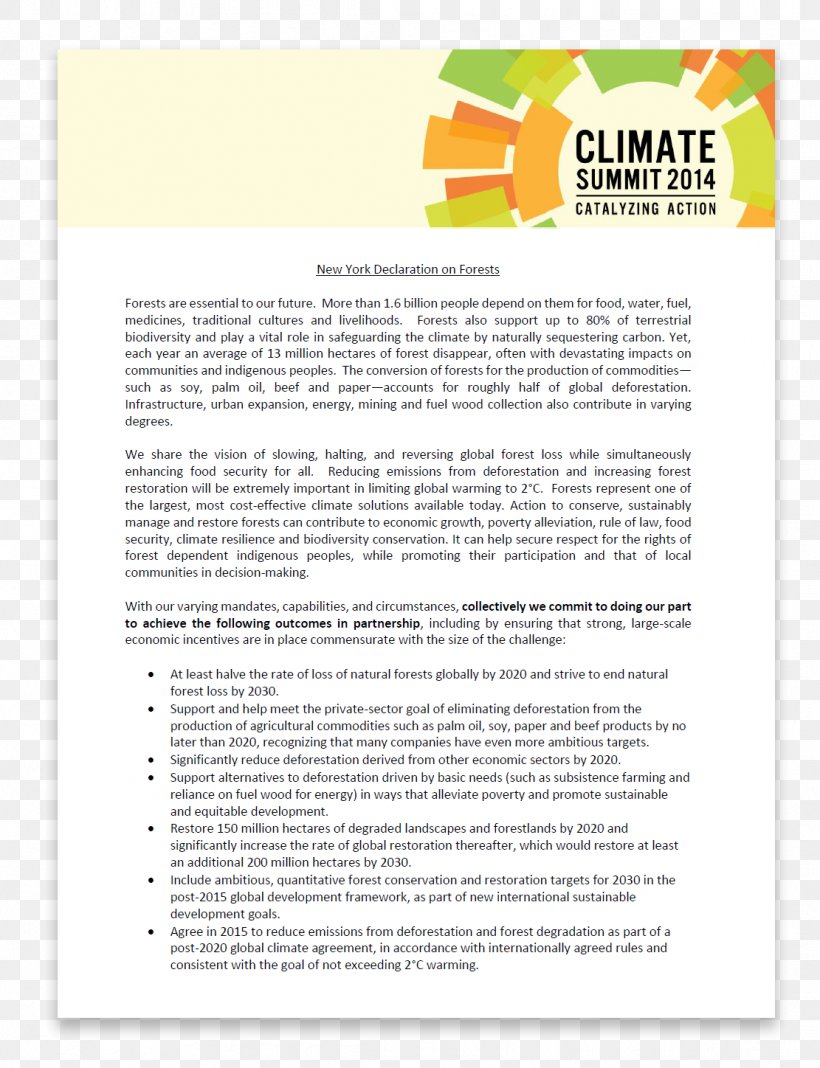 Climate Summit New York Declaration On Forests Food Chain Pollution Global Warming, PNG, 1111x1448px, Climate Summit, Area, Brochure, Climate, Food Download Free
