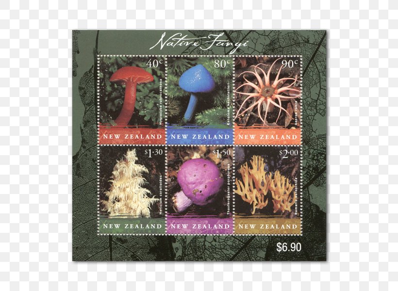 New Zealand Miniature Sheet Postage Stamps Mushroom Postage Stamp Block, PNG, 600x600px, New Zealand, Blue, Commemorative Stamp, Edible Mushroom, First Day Of Issue Download Free