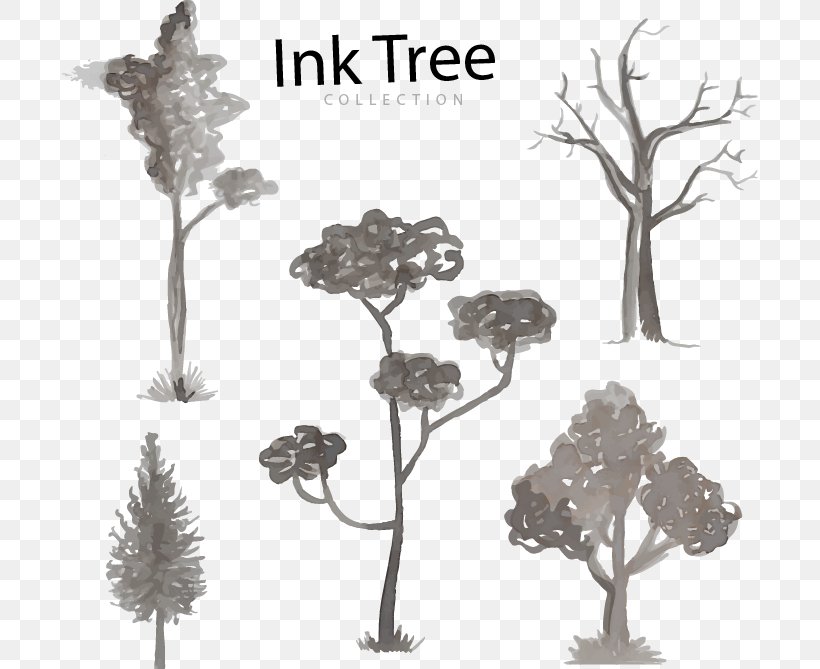 Black And White Tree Watercolor Painting Twig Illustration, PNG, 697x669px, Black And White, Art, Branch, Croquis, Drawing Download Free