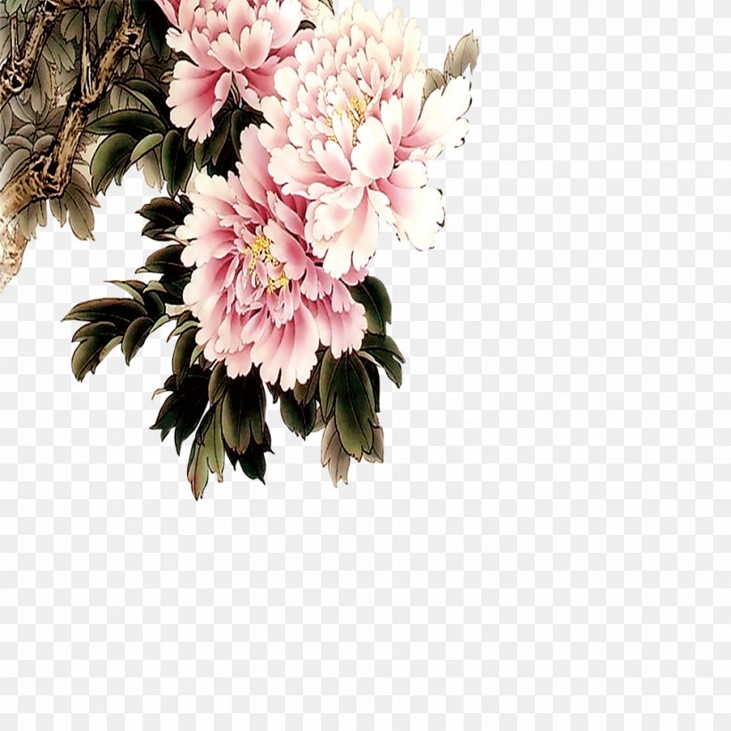 Floral Design Gongbi Moutan Peony, PNG, 992x992px, Floral Design, Blossom, Branch, Cherry Blossom, Chinese Painting Download Free
