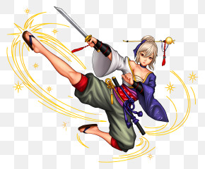 Samurai Girl Fight - Dynamic Female Samurai Mid-Kick PNG