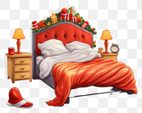 Sleeping - Christmas-themed Bed With Festive Decorations PNG