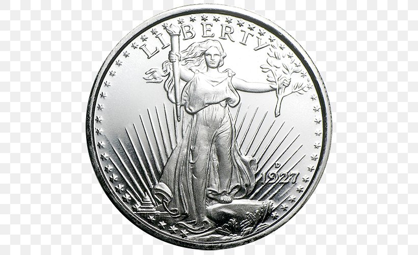 Silver Coin Silver Coin Saint-Gaudens Double Eagle Troy Weight, PNG, 500x500px, Coin, American Silver Eagle, Apmex, Augustus Saintgaudens, Black And White Download Free