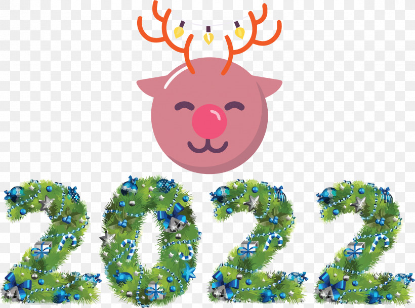 2022 New Year 2022 Happy 2022 New Year, PNG, 2367x1758px, Reindeer, Antler, Bauble, Biology, Christmas Day Download Free