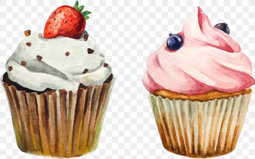 Cupcake Doughnut Drawing Watercolor Painting, PNG, 1612x1007px, Cupcake, Baking, Baking Cup, Buttercream, Cake Download Free