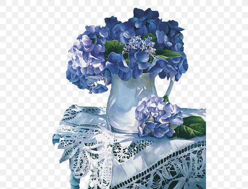 Hydrangea Blue Rose Floral Design Art Painting, PNG, 542x625px, Hydrangea, Art, Artificial Flower, Blue, Blue Rose Download Free