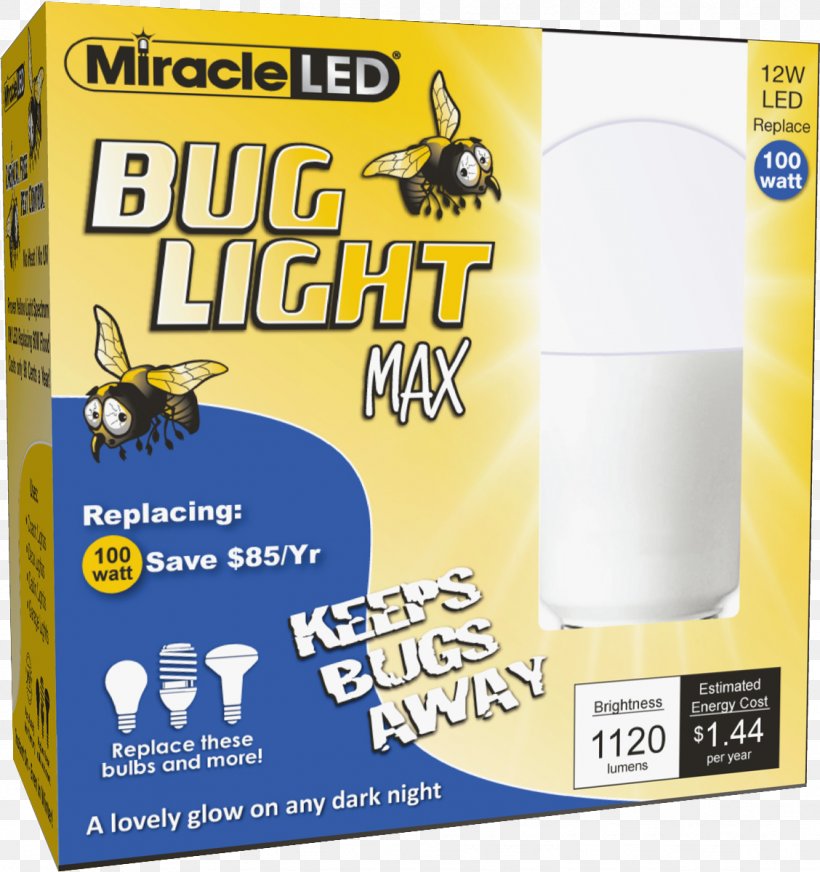 Miracle LED 604009 LED Bug Light MAX Light-emitting Diode Yellow Incandescent Light Bulb, PNG, 1128x1200px, Light, Brand, Glow, Incandescent Light Bulb, Led Lamp Download Free