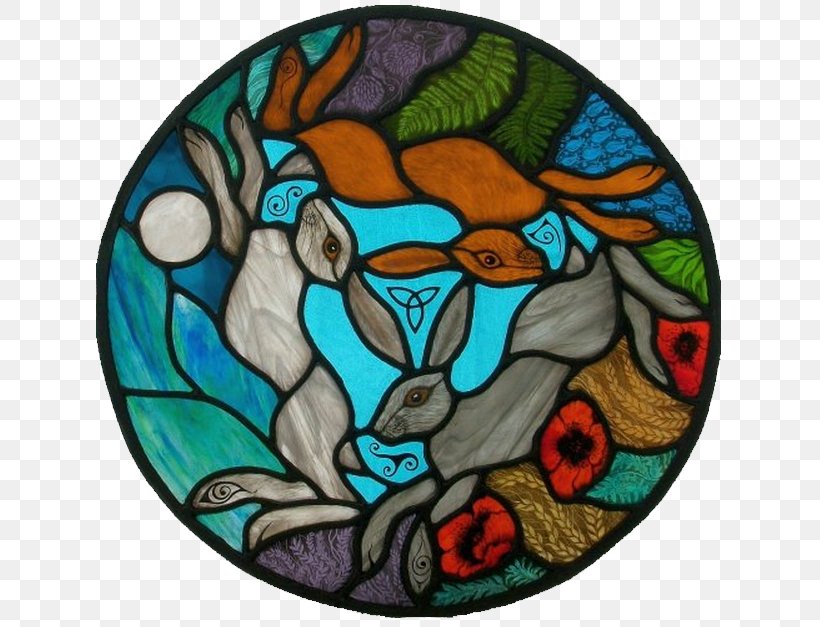 Stained Glass Window Three Hares Came Glasswork, PNG, 662x627px, Stained Glass, Art, Came, Came Glasswork, Craft Download Free