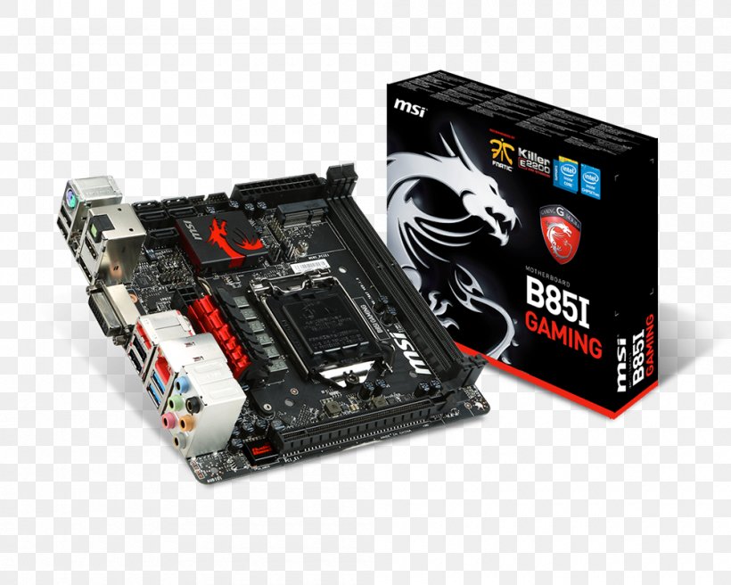 Intel MSI B85I GAMING Motherboard Mini-ITX, PNG, 1000x800px, Intel, Cable, Computer Component, Computer Cooling, Computer Hardware Download Free