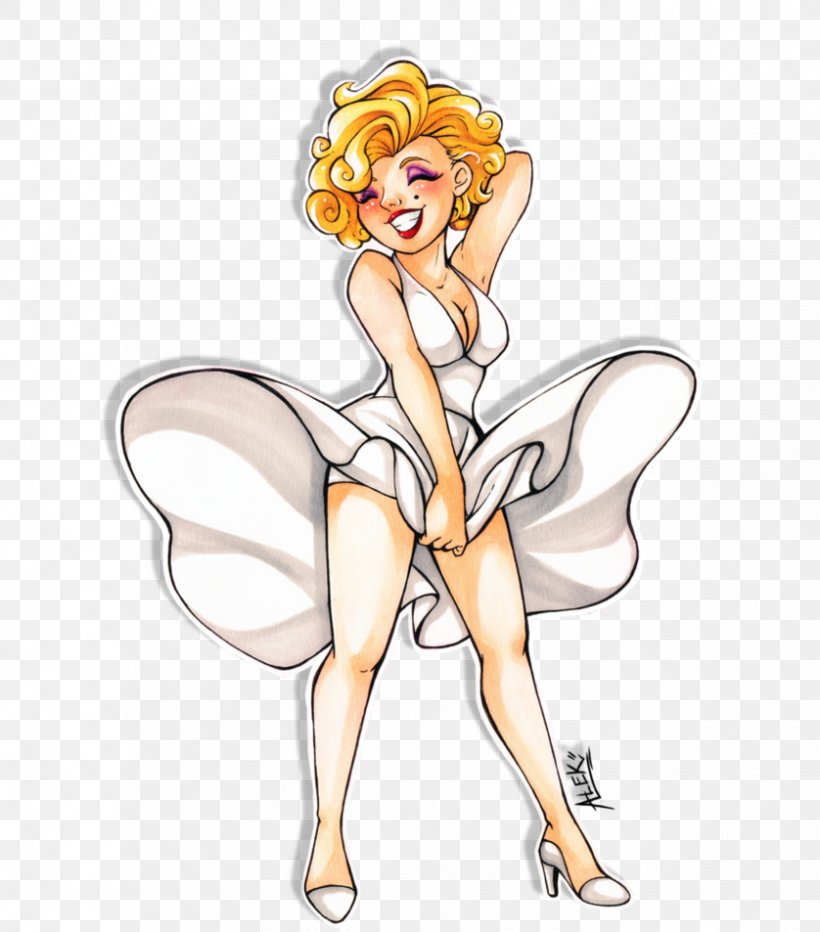 White Dress Of Marilyn Monroe Illustration Caricature Cartoon Drawing, PNG, 838x953px, Watercolor, Cartoon, Flower, Frame, Heart Download Free