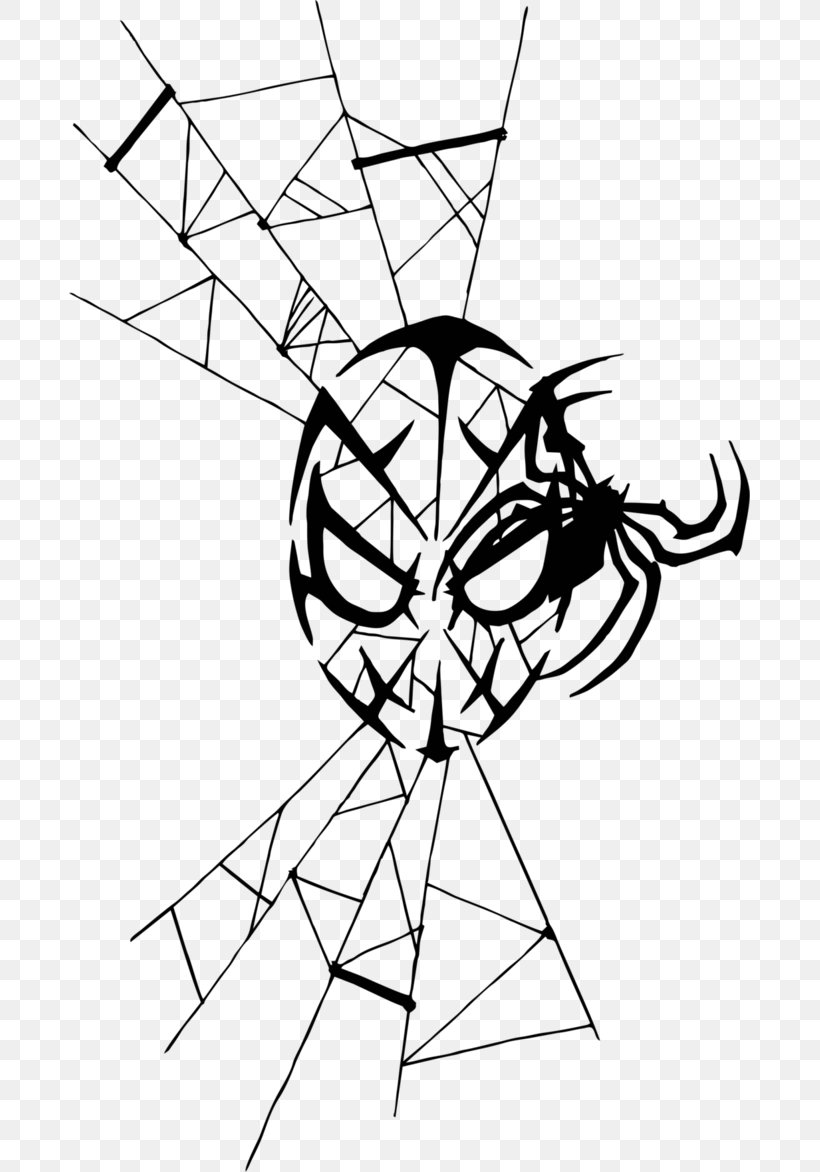 Black And White Spider-Man Drawing Line Art Clip Art, PNG, 681x1172px, Black And White, Area, Art, Artwork, Black Download Free