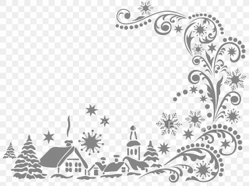 Ornament Clip Art New Year Borders And Frames Sticker, PNG, 890x666px, Ornament, Area, Art, Black, Black And White Download Free