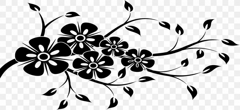 Flower Silhouette Clip Art, PNG, 2396x1098px, Flower, Art, Black, Black And White, Branch Download Free