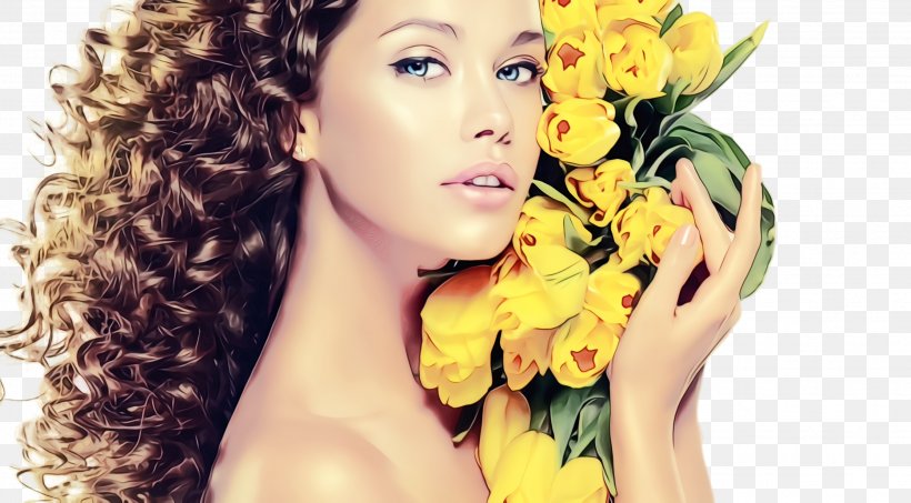 Hair Face Skin Beauty Yellow, PNG, 2688x1488px, Watercolor, Beauty, Face, Flower, Hair Download Free