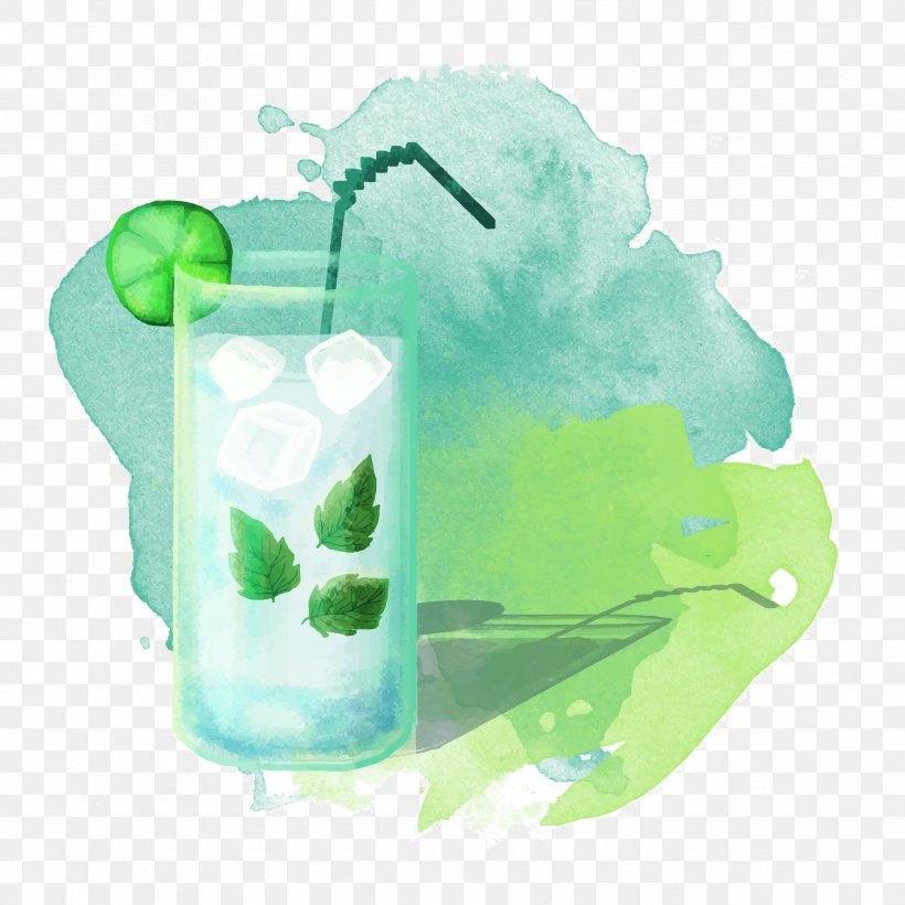 Mojito Watercolor Painting Drink Ice, PNG, 3333x3333px, Mojito, Drink, Green, Ice, Ice Cube Download Free